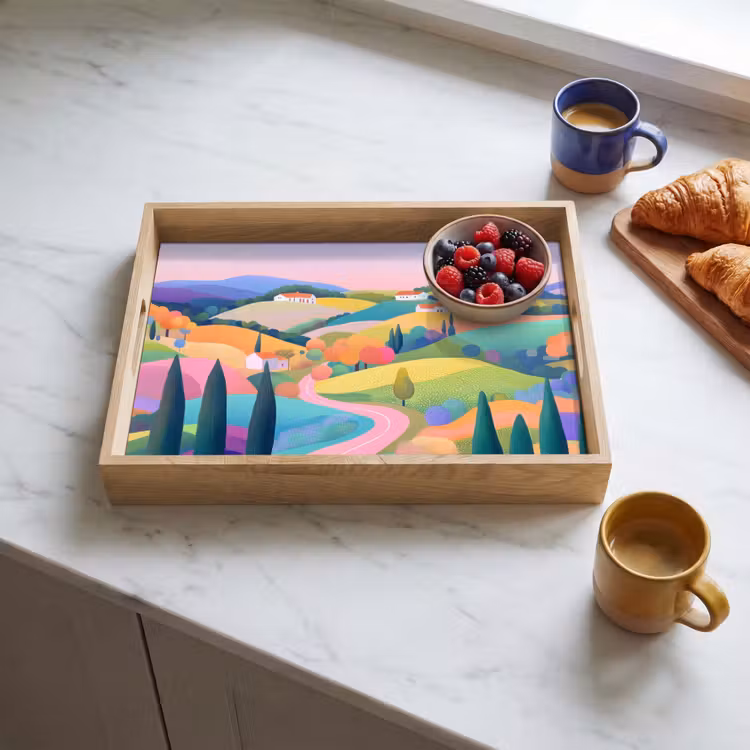Tablett - Landschaft - Lila - Pastell - Häuser — 3