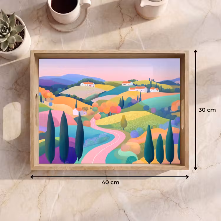 Tablett - Landschaft - Lila - Pastell - Häuser — 7