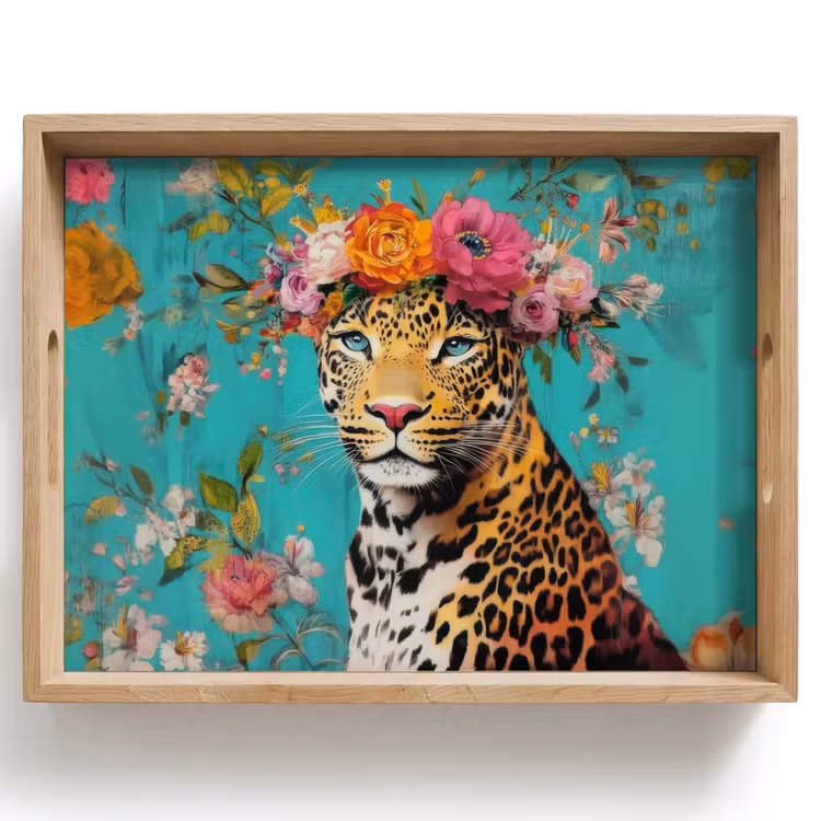 Tablett - Leopard - Blumen - Krone — 1