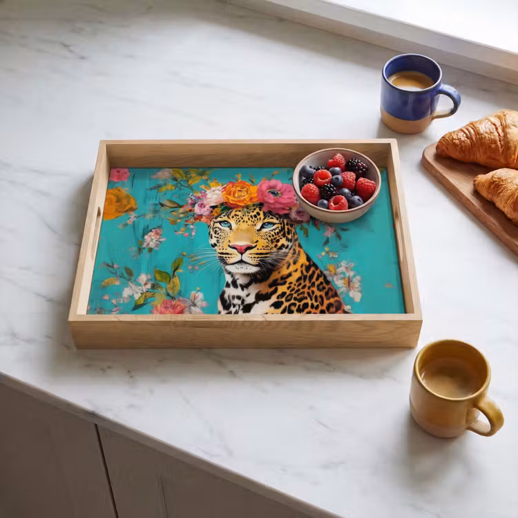 Tablett - Leopard - Blumen - Krone — 3