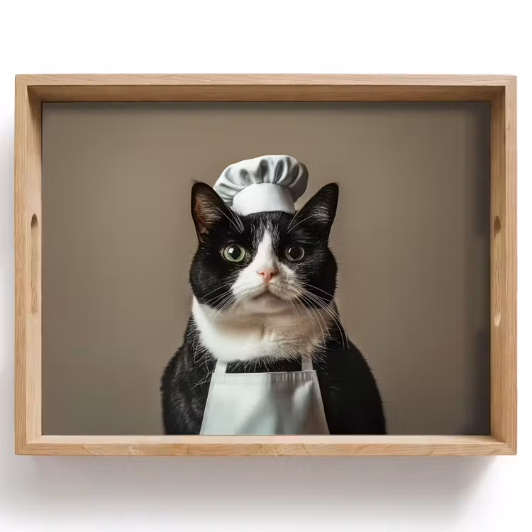 Tablett - Katze - Kochkleidung - Schwarz - Weiß — 1