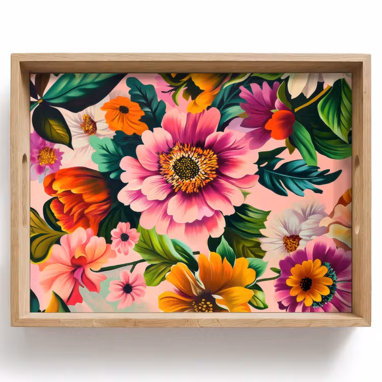 Tablett - Blumen - Bunt - Rosa — 1