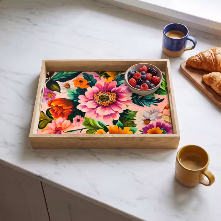Tablett - Blumen - Bunt - Rosa — 3
