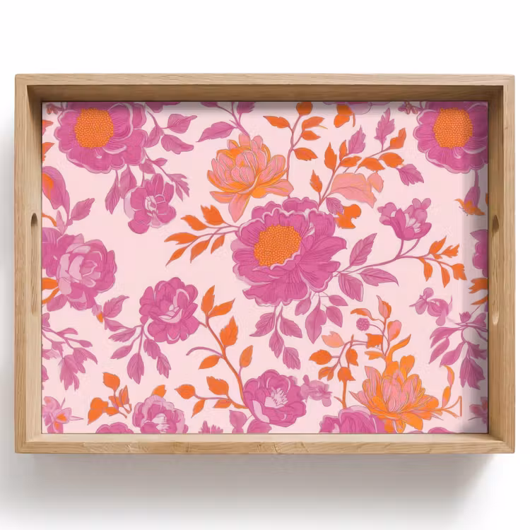 Tablett - Florales Muster - Rosa - Orange - Blumen — 1