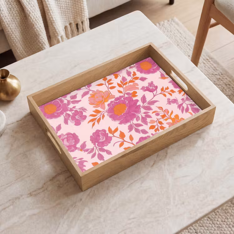 Tablett - Florales Muster - Rosa - Orange - Blumen — 2