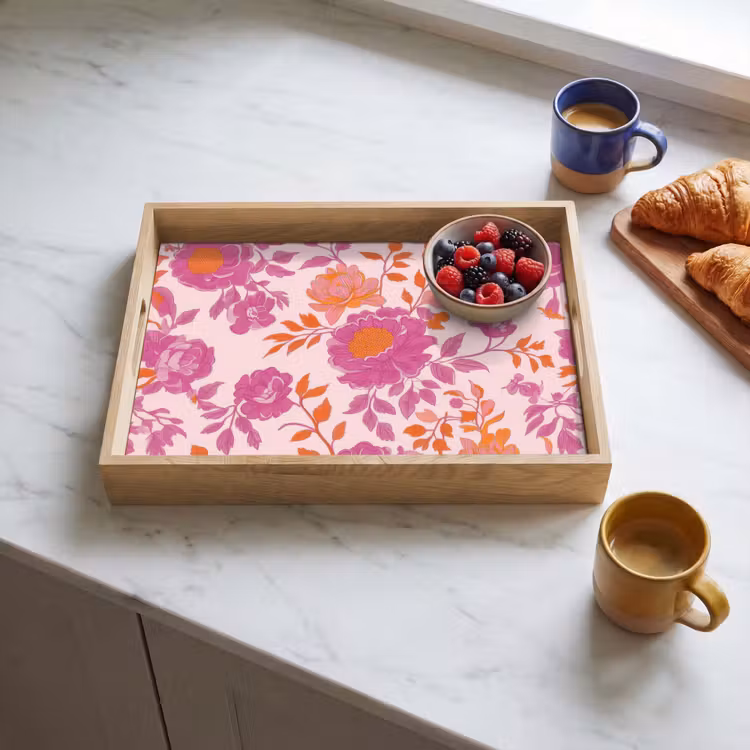 Tablett - Florales Muster - Rosa - Orange - Blumen — 3