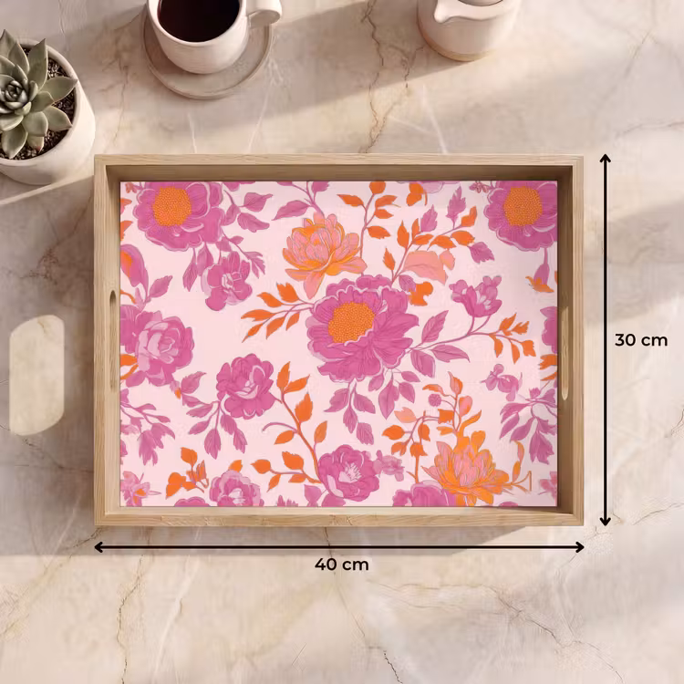 Tablett - Florales Muster - Rosa - Orange - Blumen — 7