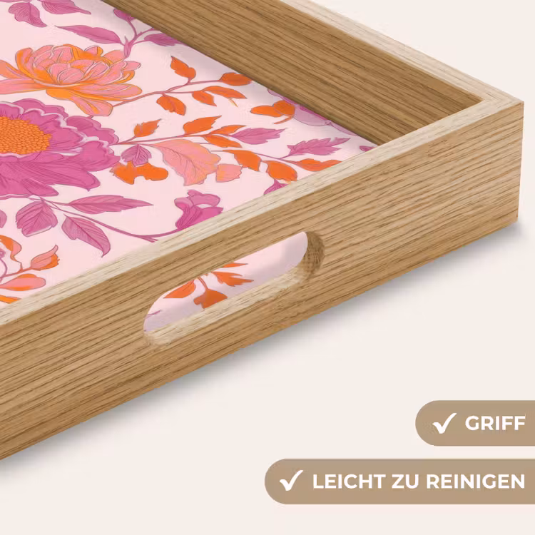 Tablett - Florales Muster - Rosa - Orange - Blumen — 8