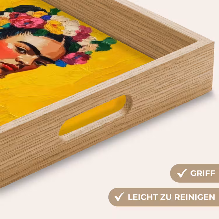 Tablett - Frida Kahlo - Frau - Gelb - Blau - Blumen — 8