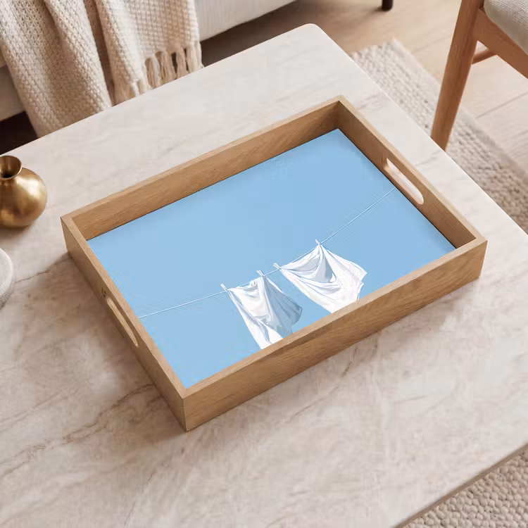 Tablett - Laken - Wäscheleine - Blau - Minimalistisch — 2