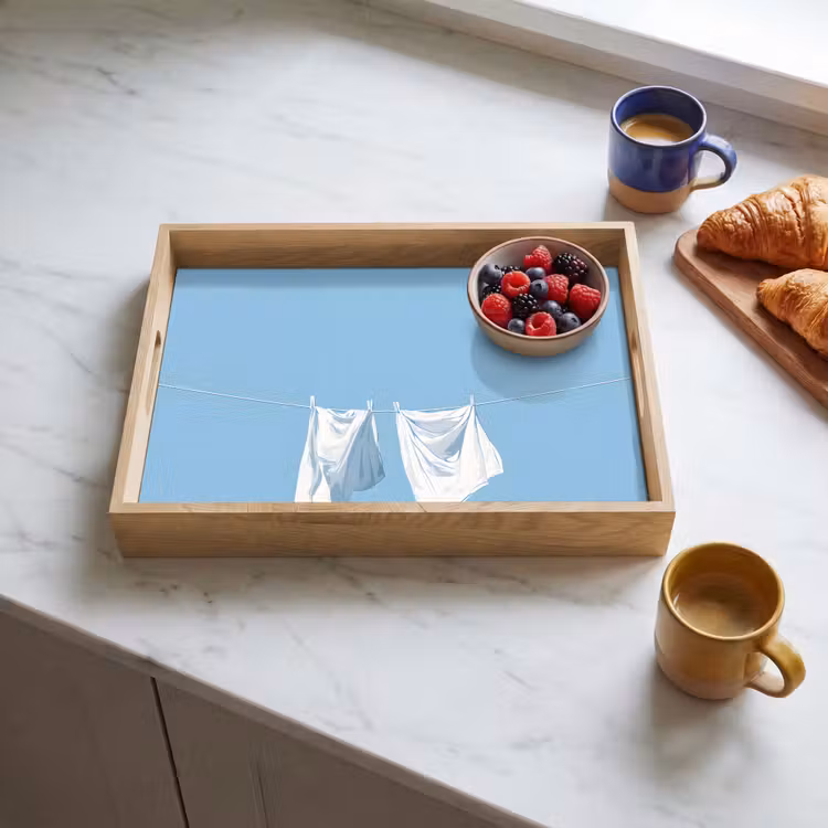 Tablett - Laken - Wäscheleine - Blau - Minimalistisch — 3