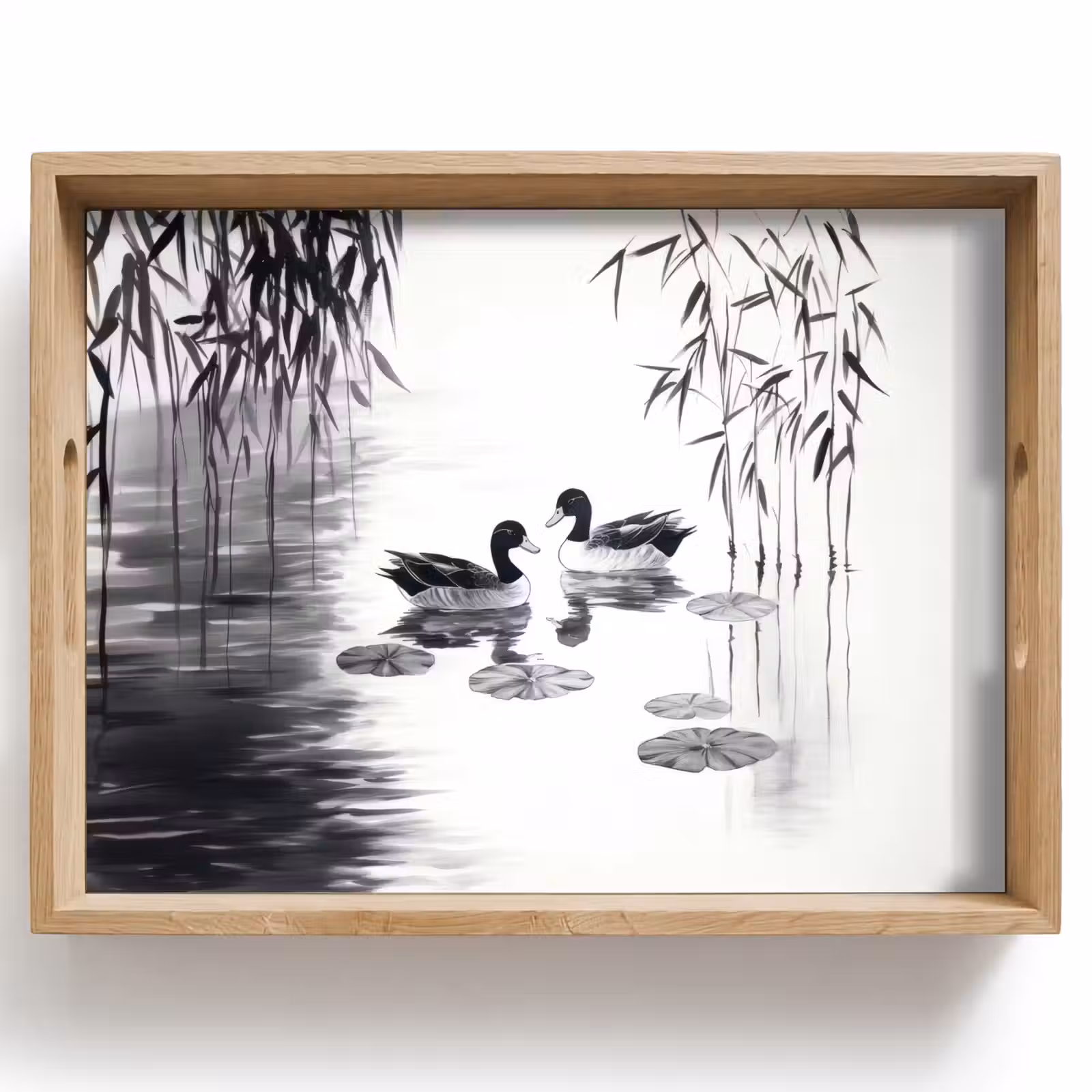 Tablett - Enten - Seerosen - Schilf - Schwarz — 1