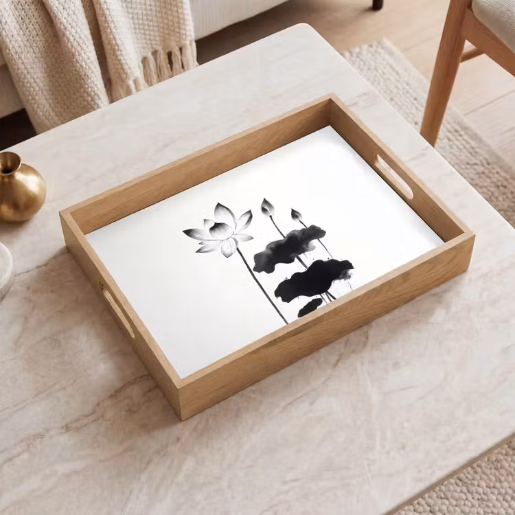 Tablett - Blätter - Schwarz - Lotusblume - Minimalistisch — 2