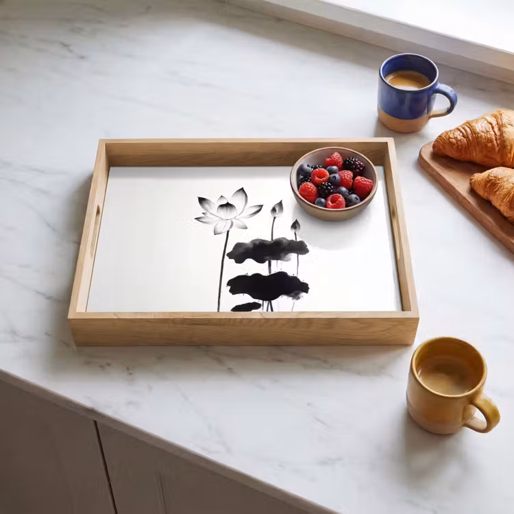 Tablett - Blätter - Schwarz - Lotusblume - Minimalistisch — 3