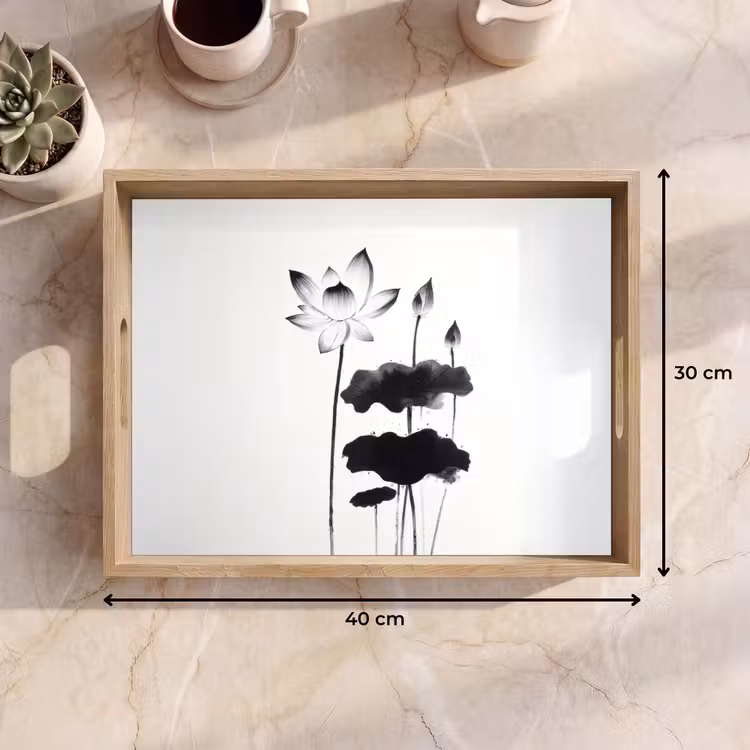 Tablett - Blätter - Schwarz - Lotusblume - Minimalistisch — 7