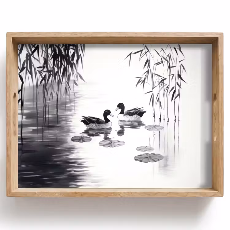 Tablett - Enten - Seerosen - Schilf - Schwarz — 1