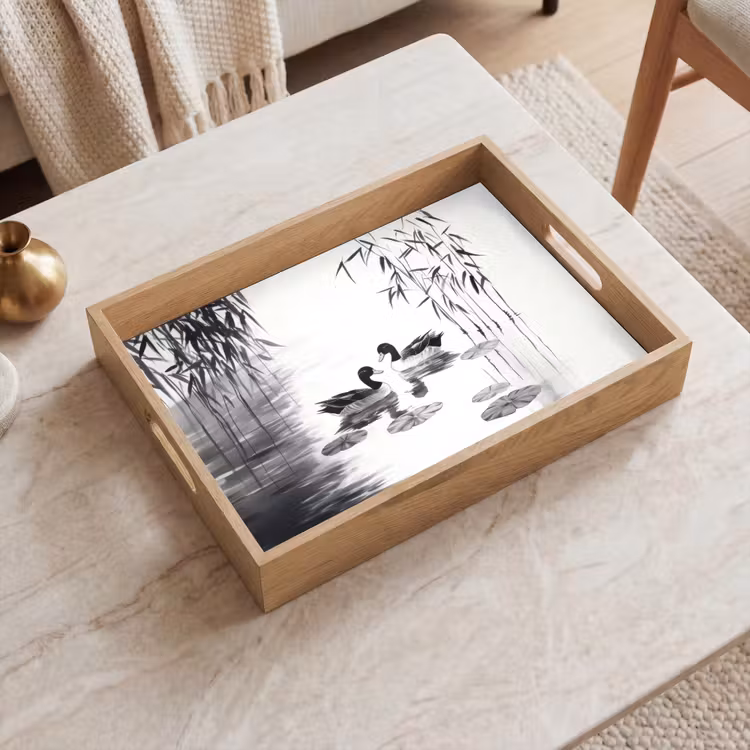 Tablett - Enten - Seerosen - Schilf - Schwarz — 2