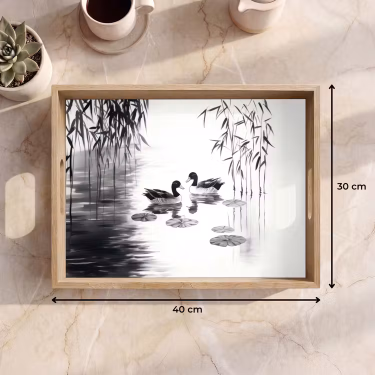Tablett - Enten - Seerosen - Schilf - Schwarz — 7