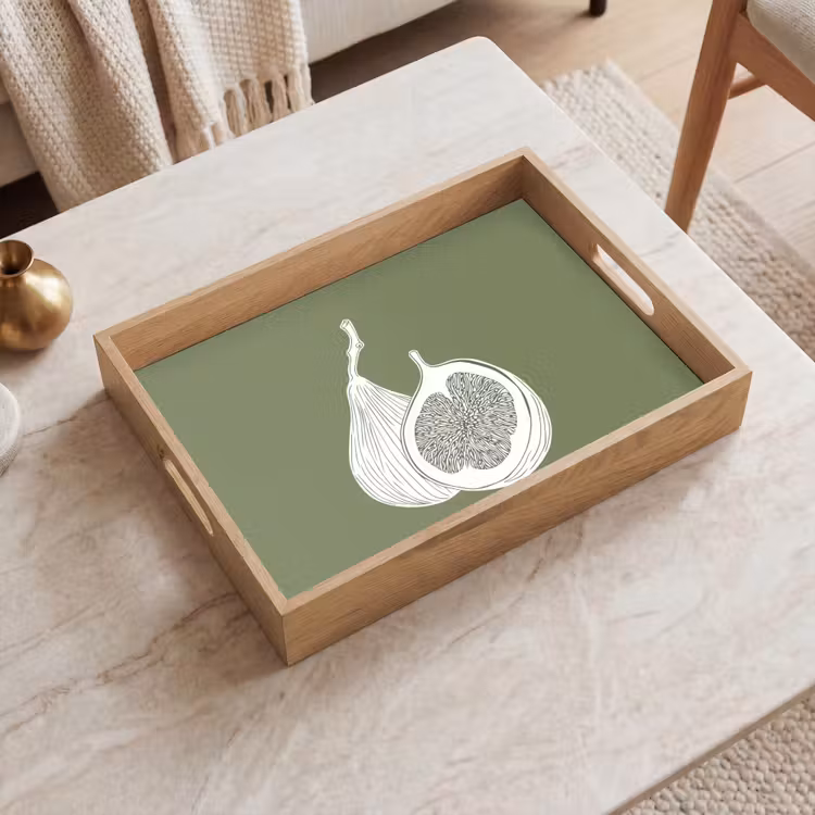 Tablett - Feigen - Minimalistisch - Gezeichnet - Moosgrün — 2