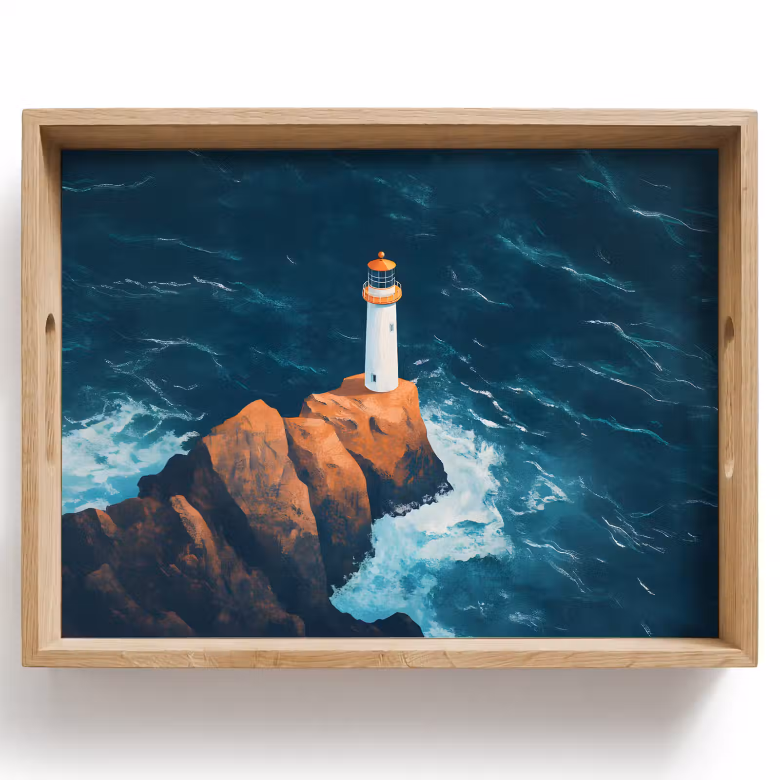 Tablett - Leuchtturm - Felsen - Meer - Wellen — 1