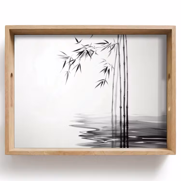 Tablett - Bambusstämme - Wasser - Minimalistisch - Weiß — 1