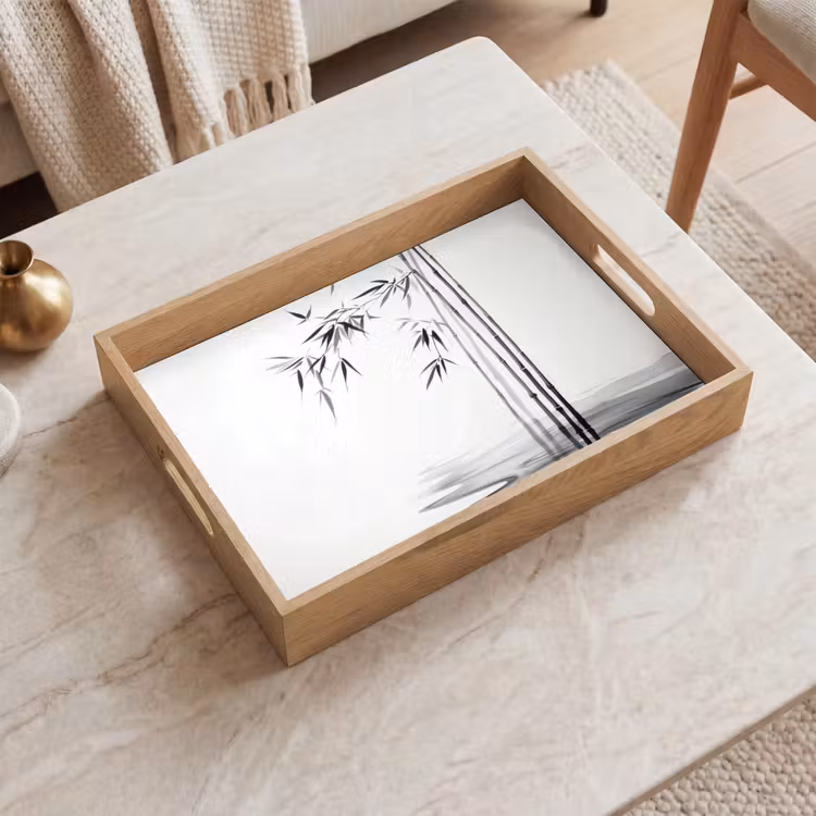 Tablett - Bambusstämme - Wasser - Minimalistisch - Weiß — 2