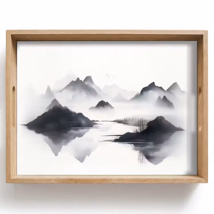 Tablett - Berge - Neblig - Wasser - Weiß — 1