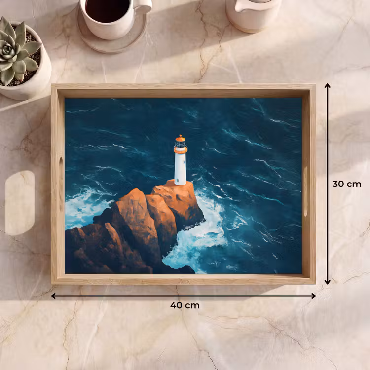 Tablett - Leuchtturm - Felsen - Meer - Wellen — 7
