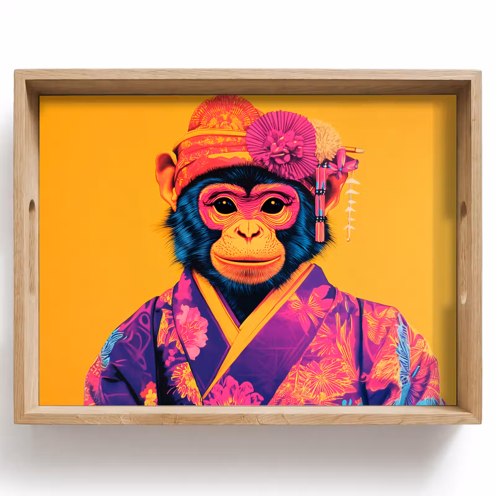 Tablett - Affe - Kimono - Blumen - Kopfschmuck — 1