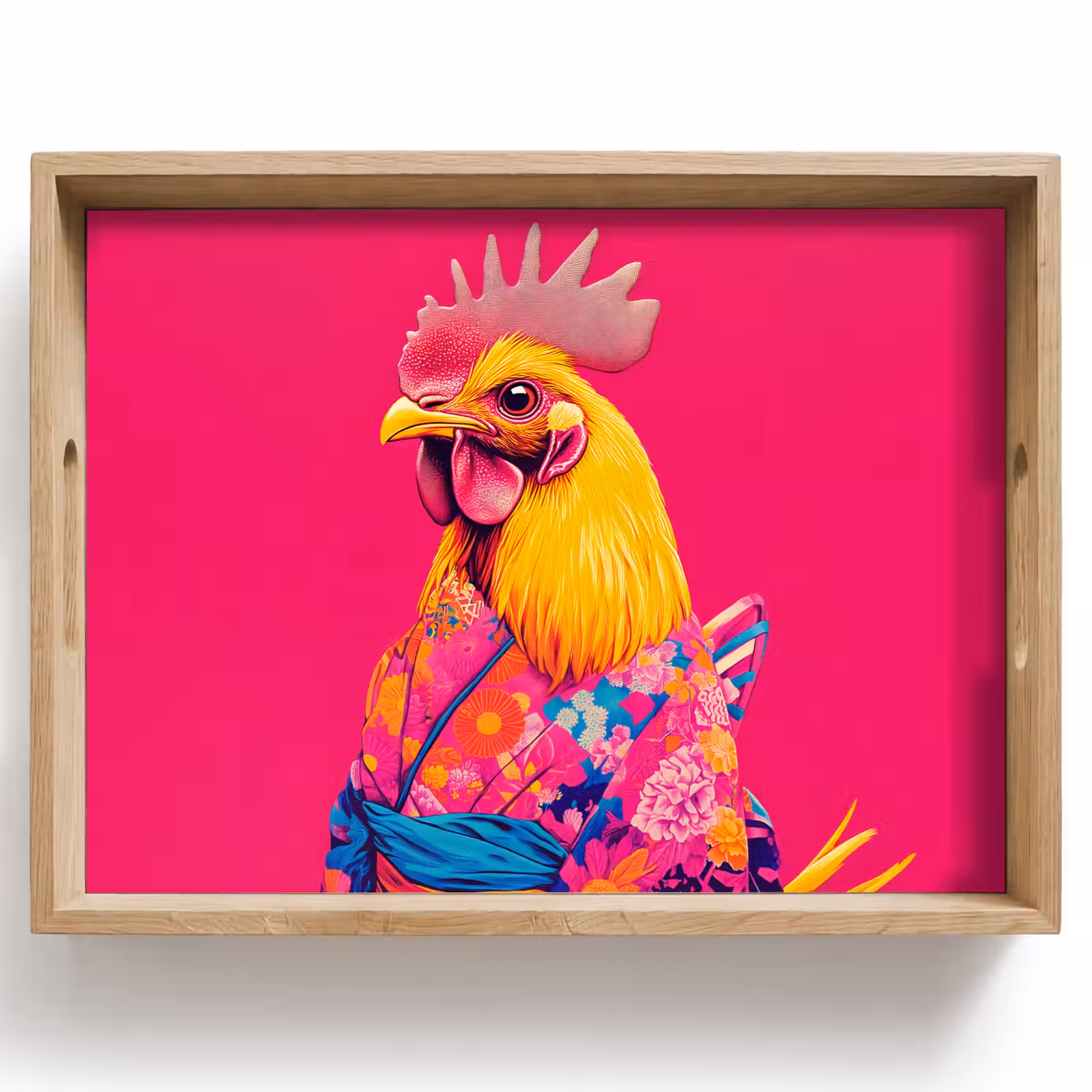 Tablett - Hahn - Bunt - Kimono - Rosa — 1