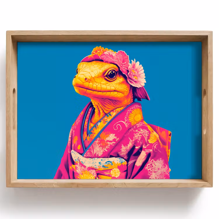 Tablett - Blumenkranz - Eidechse - Kimono - Lila — 1