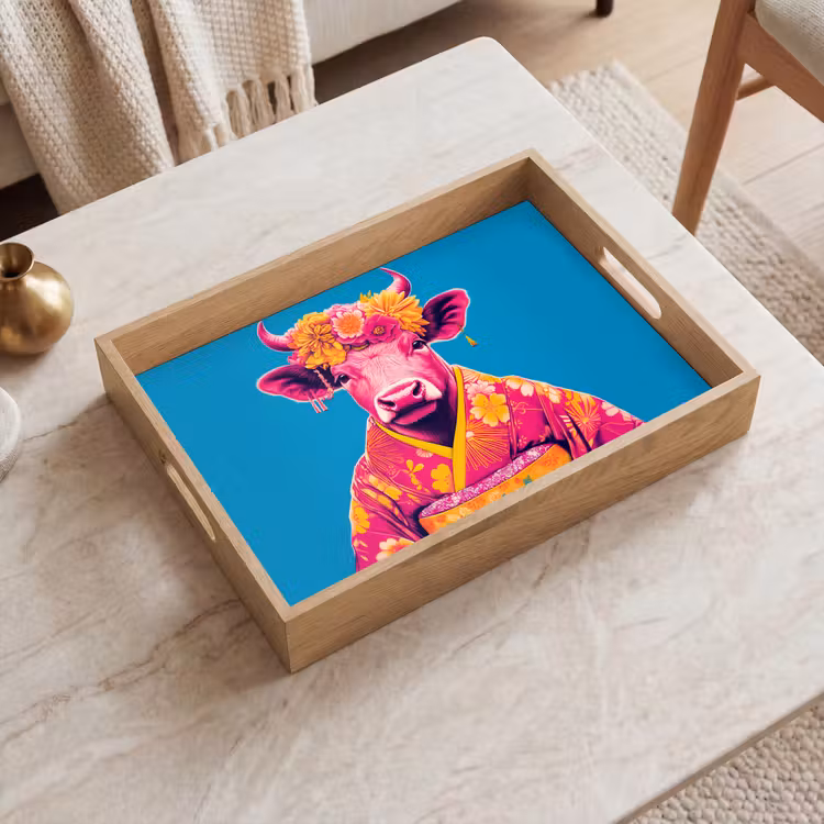 Tablett - Kuh - Blütenkranz - Ohrringe - Kimono — 2