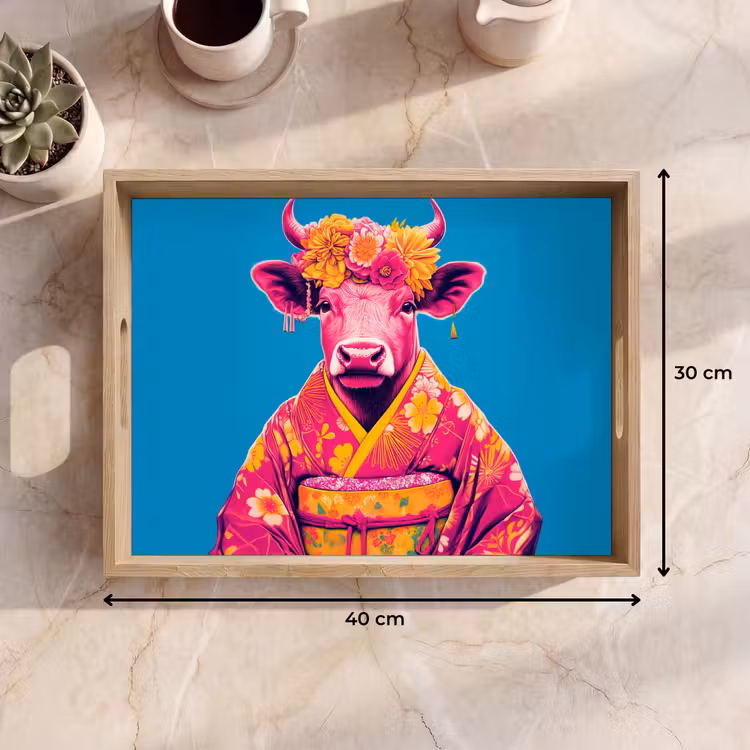 Tablett - Kuh - Blütenkranz - Ohrringe - Kimono — 7