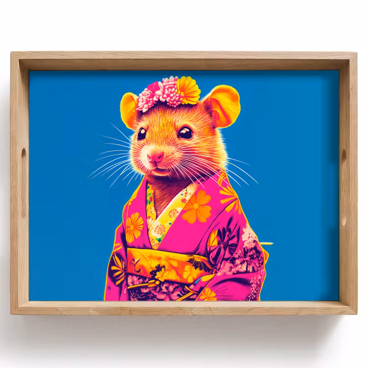 Tablett - Maus - Kimono - Blumen - Blau — 1