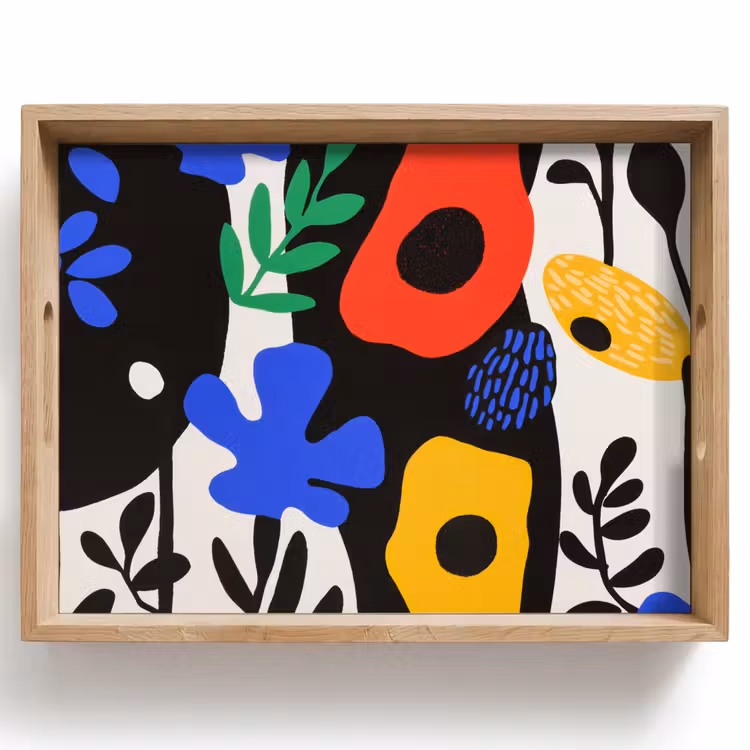 Tablett - Blumen - Blätter - Abstrakt - Schwarz — 1