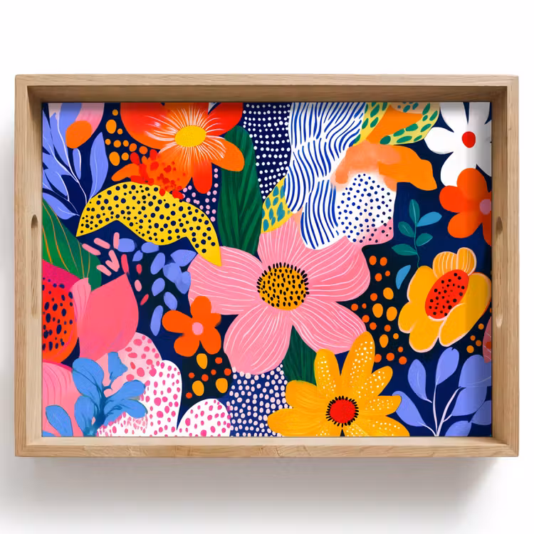 Tablett - Bunt - Blumen - Abstrakt - Punkte — 1