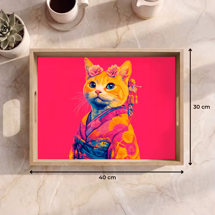 Tablett - Katze - Kimono - Blumen - Rosa — 7