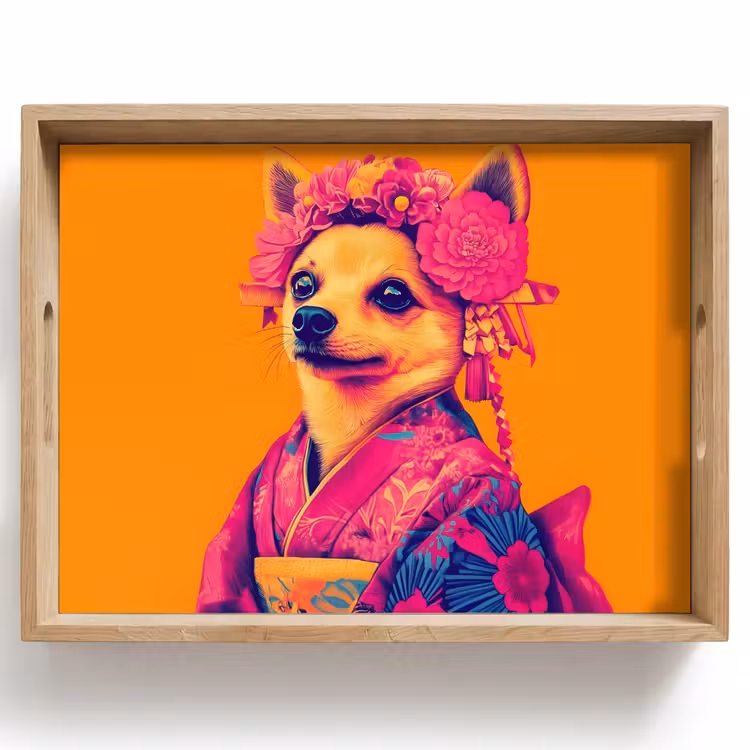 Tablett - Kimono - Hündchen - Blumenkrone - Orange — 1