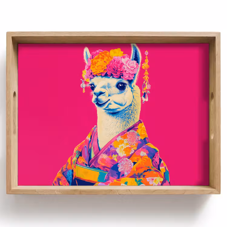 Tablett - Lama - Kimono - Blumenkranz - Hellrosa — 1