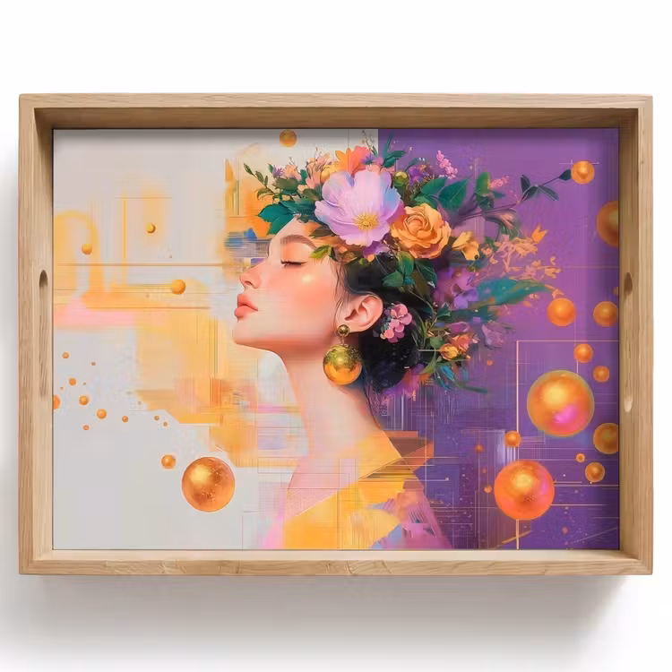 Tablett - Abstrakt - Frau - Blumenkrone - Gold — 1