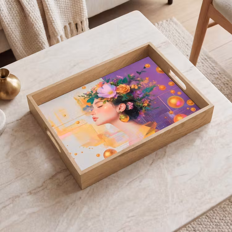 Tablett - Abstrakt - Frau - Blumenkrone - Gold — 2