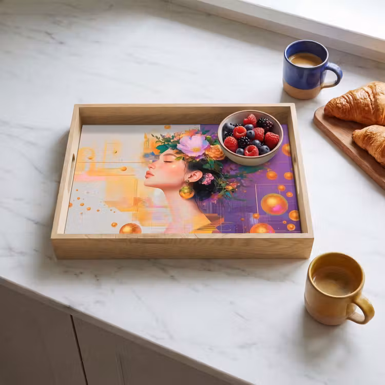Tablett - Abstrakt - Frau - Blumenkrone - Gold — 3