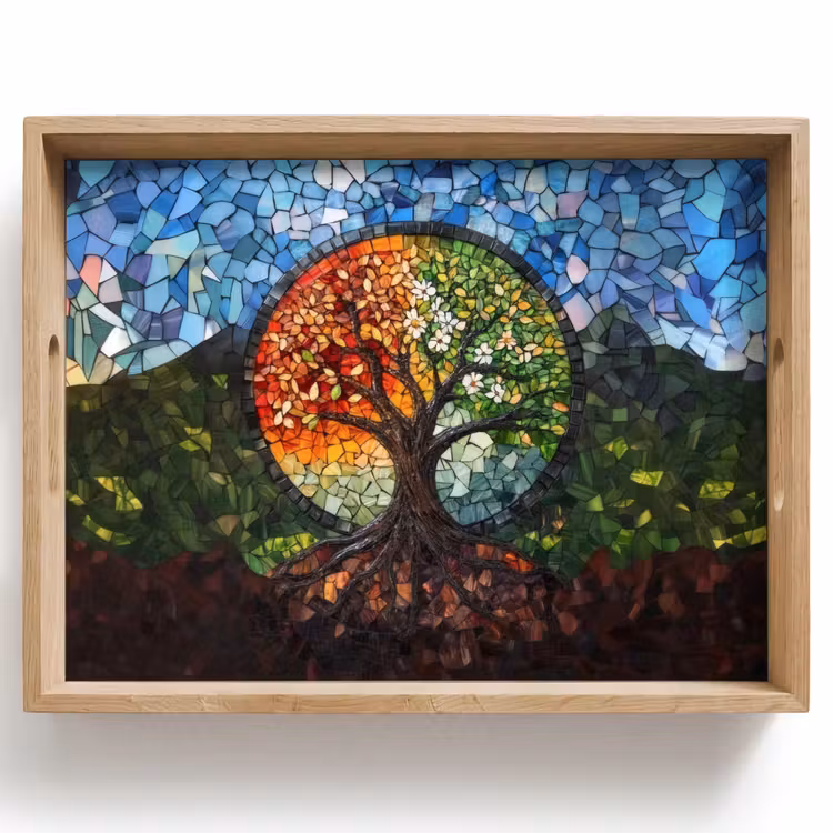 Tablett - Baum - Jahreszeiten - Mosaik - Berge — 1