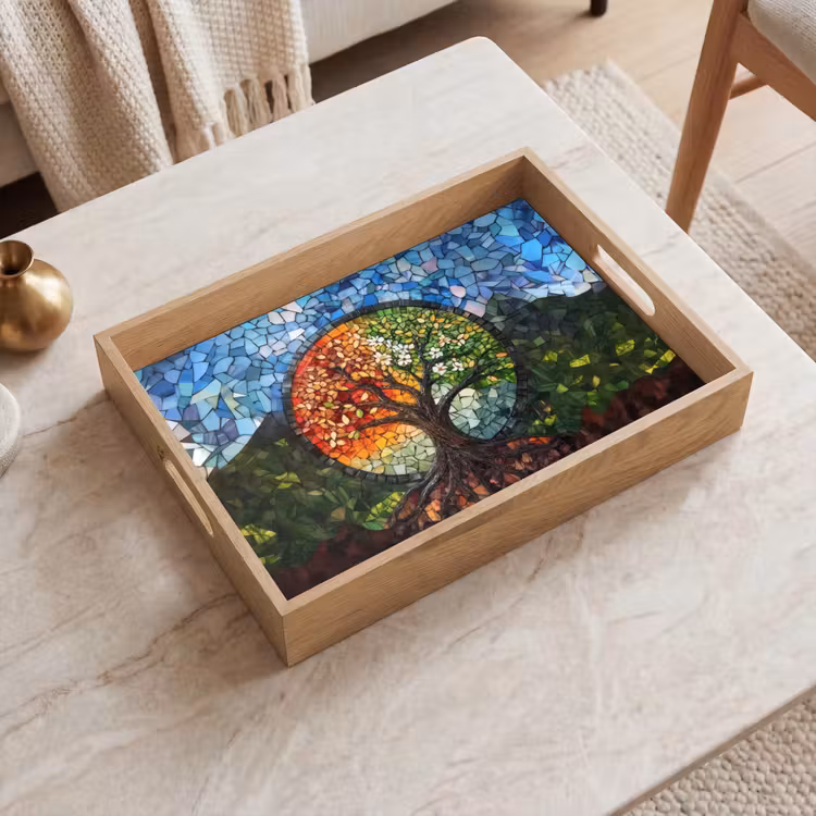 Tablett - Baum - Jahreszeiten - Mosaik - Berge — 2