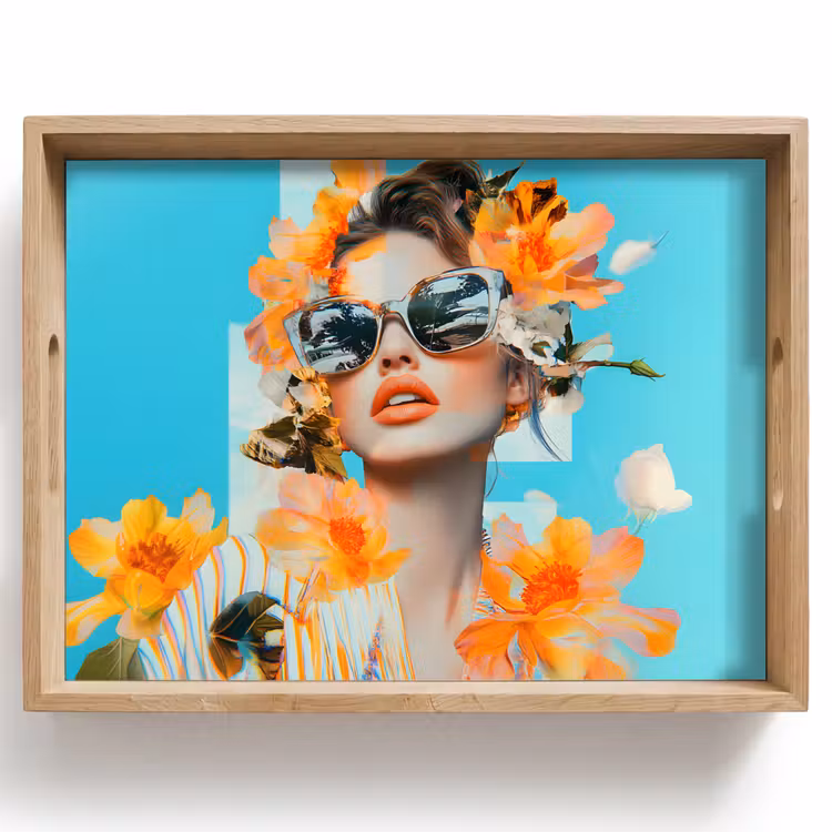 Tablett - Blumen - Frau - Sonnenbrille - Blau — 1