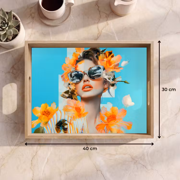 Tablett - Blumen - Frau - Sonnenbrille - Blau — 7