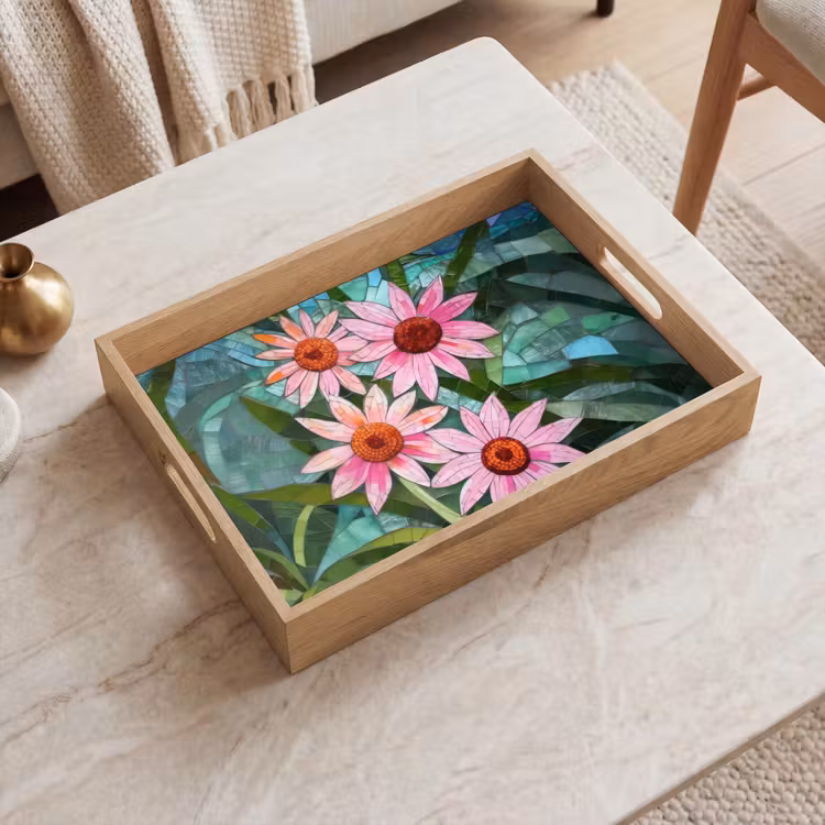 Tablett - Blumen - Rosa - Glasmosaik — 2