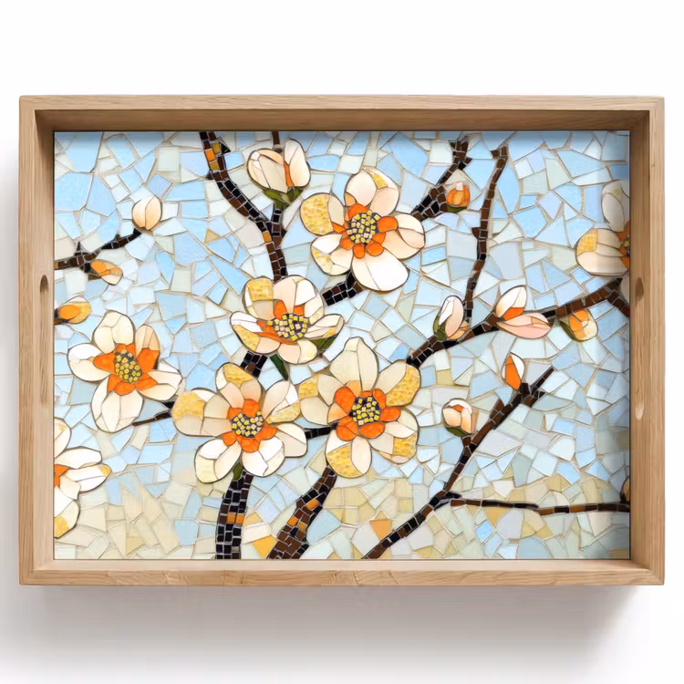 Tablett - Blüten - Weiß - Mosaik - Zweig — 1