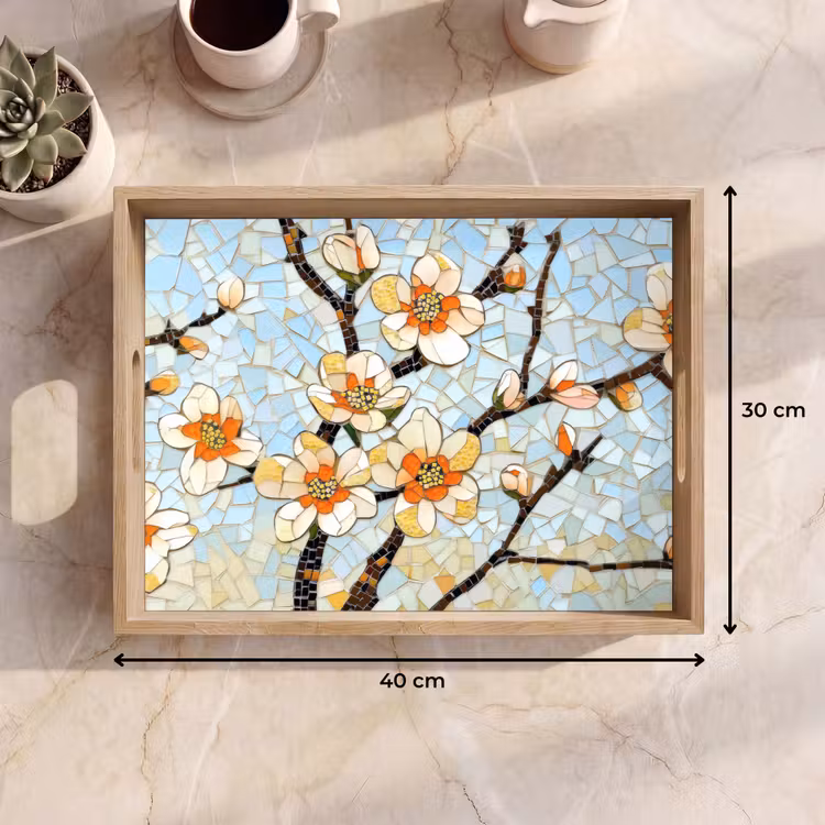 Tablett - Blüten - Weiß - Mosaik - Zweig — 7
