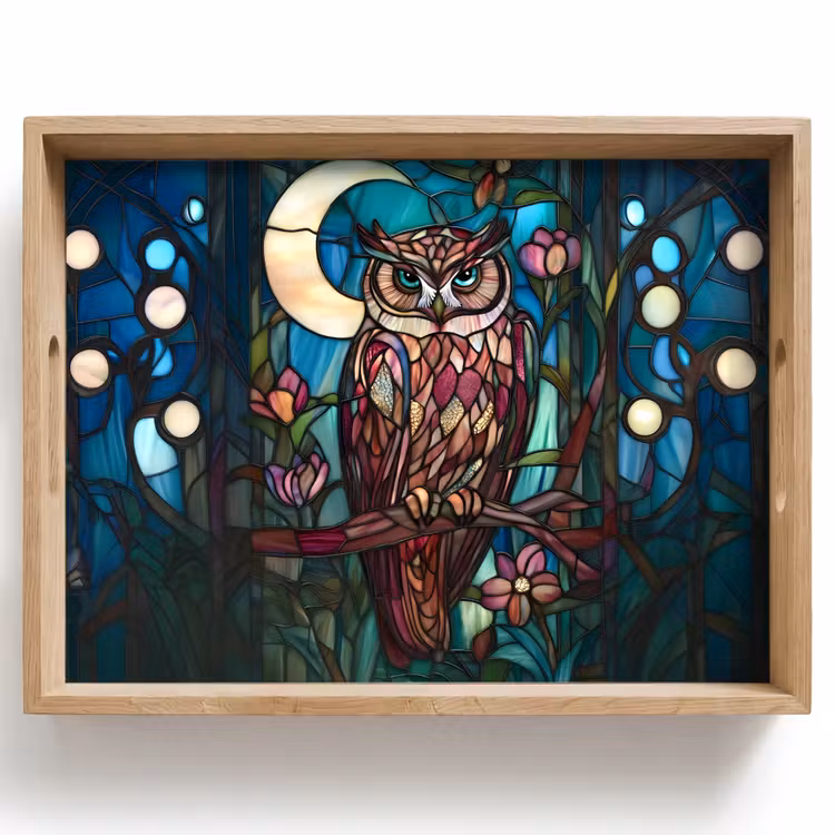 Tablett - Eule - Mosaik - Mond - Nacht — 1